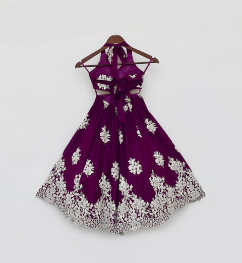 Pre Order:  Wine Embroidery One Piece Gown