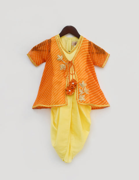 Pre-Order: Yellow Dhoti Jumpsuit with Orange Leheriya Jacket