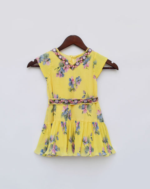 Pre Order: Yellow Pleated Georgette Dress