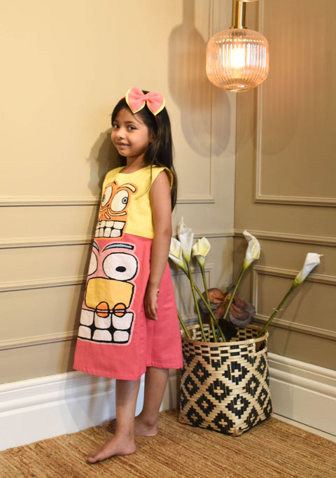 Pre Order:  Yellow and Pink Linen Dress