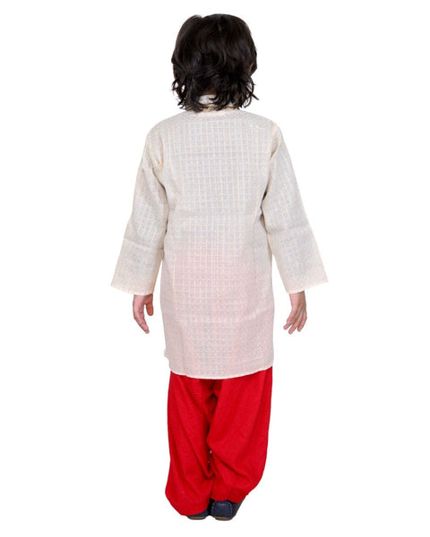 Off-White Kurta with Red Patiala