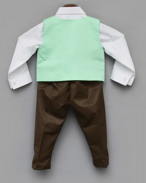 Pre-Order: Aqua Green Waist Coat with Brown Pant and White Shirt