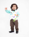 Pre-Order: Aqua Shirt with Off White Waist Coat and Brown Checks Pant