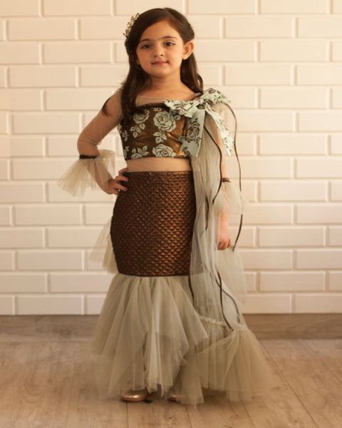 Pre-Order: Stylish Brocade Choli Ghaghra & dupatta-Green