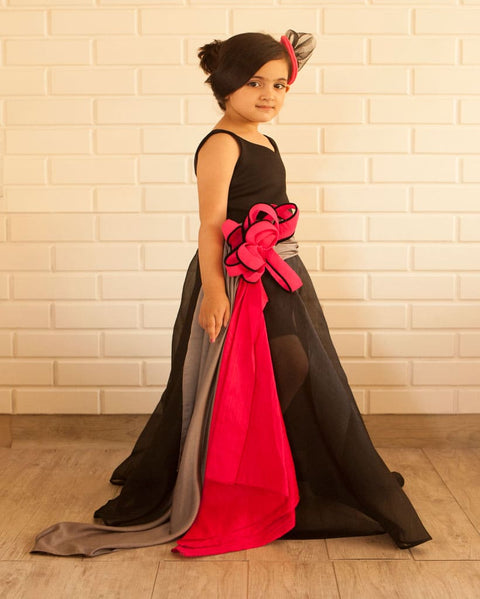 Pre-Order: Blue Party Organza Gown with a Drape Flower