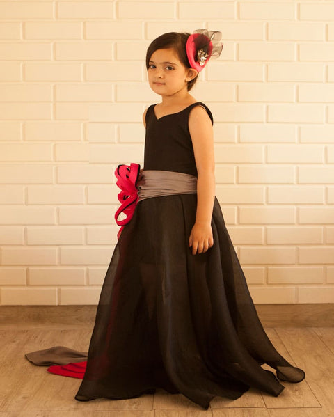 Pre-Order: Blue Party Organza Gown with a Drape Flower