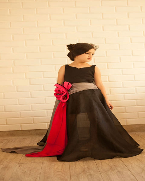 Pre-Order: Blue Party Organza Gown with a Drape Flower