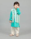 Pre-Order: Aqua Blue Kurta with Printed Nehru Jacket Set