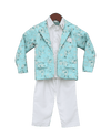 Pre-Order: Aqua Blue Organza Coat with Shirt & Pant