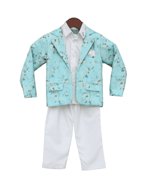Pre-Order: Aqua Blue Organza Coat with Shirt & Pant
