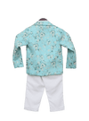 Pre-Order: Aqua Blue Organza Coat with Shirt & Pant