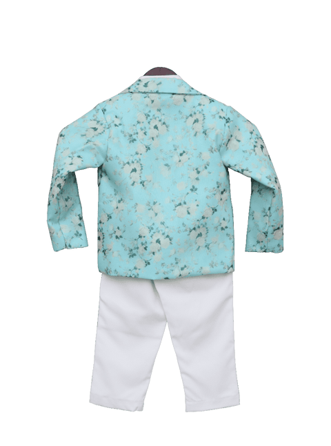 Pre-Order: Aqua Blue Organza Coat with Shirt & Pant