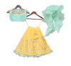Pre-Order: Aqua Blue Tassel Top with Yellow Gota Lehenga