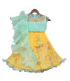 Pre-Order: Aqua Blue Tassel Top with Yellow Gota Lehenga