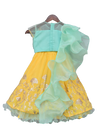 Pre-Order: Aqua Blue Tassel Top with Yellow Gota Lehenga