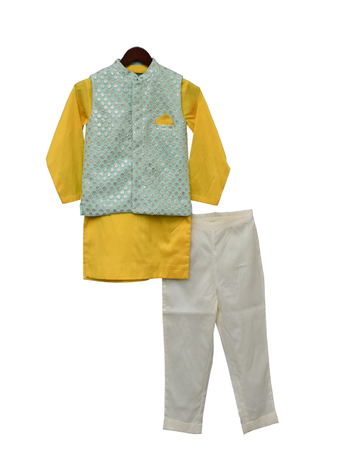 Pre-Order: Aqua Embroidery Nehru Jacket Set
