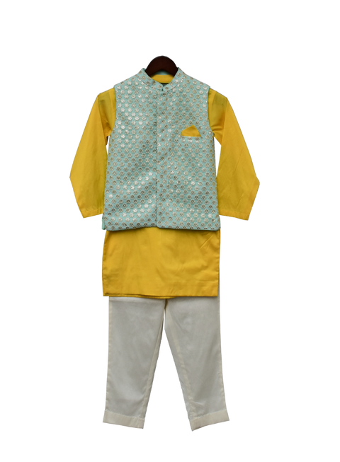 Pre-Order: Aqua Embroidery Nehru Jacket Set
