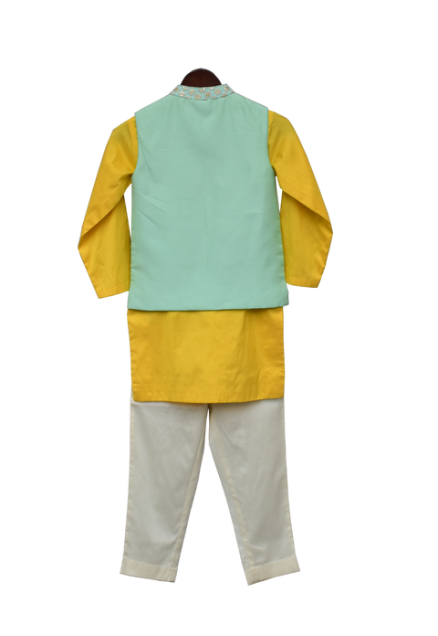 Pre-Order: Aqua Embroidery Nehru Jacket Set