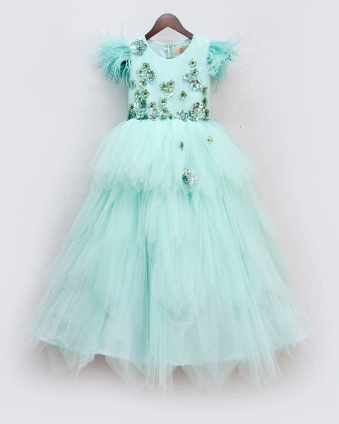 Pre-Order: Aqua Green Net Gown