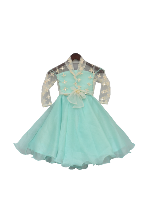 Pre-Order: Aqua Net Embroidery Choli with Lehenga