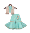 Pre-Order: Aqua Printed Top with Jacket & Sharara