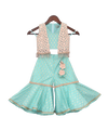 Pre-Order: Aqua Printed Top with Jacket & Sharara
