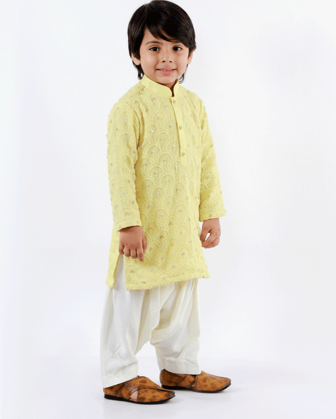 Pre-Order: Yellow Chikankari Kurta with Patiala Body