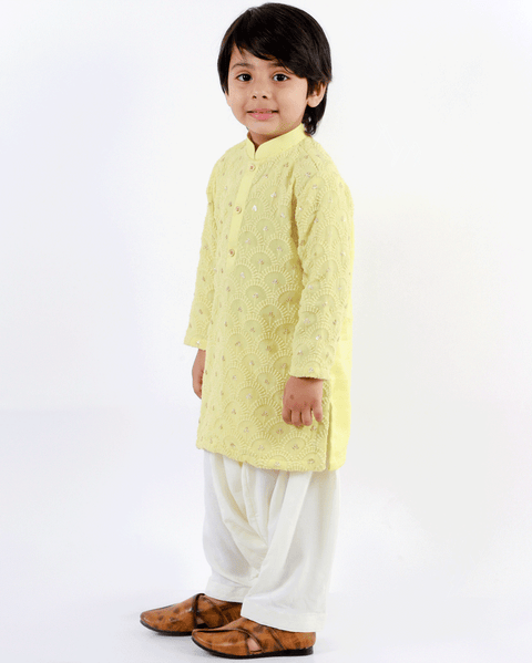 Pre-Order: Yellow Chikankari Kurta with Patiala Body