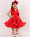 Pre-Order: Red Dress with Flower on Shoulder/Waist
