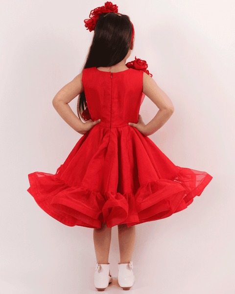Pre-Order: Red Dress with Flower on Shoulder/Waist