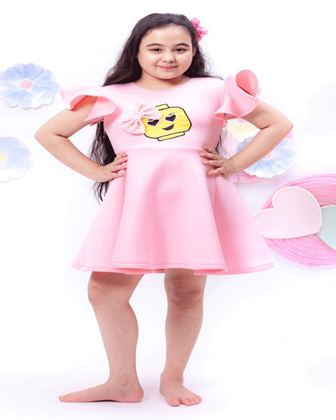 Pre-Order: Baby Pink Neoprene Dress with Lego Motif