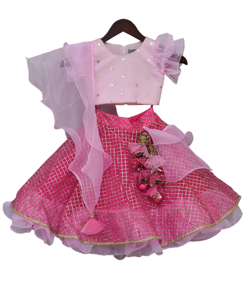 Pre-Order: Baby Pink Sequence Choli with Lehenga