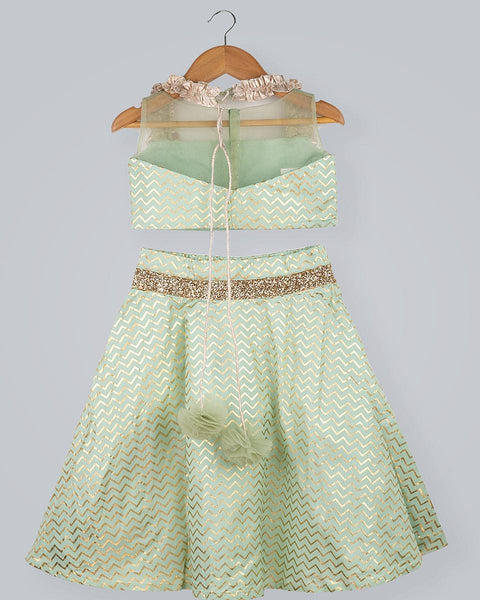 Pre-Order: Zig-zag Printed Ghagra Choli with Frill strips