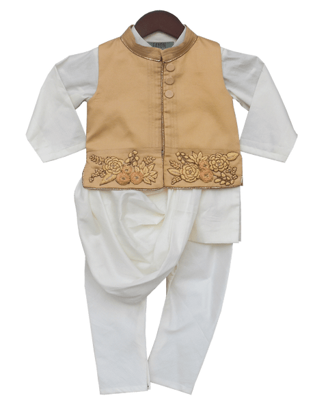 Pre-Order: Beige Embroidery Nehru Jacket with Kurta & Pajama