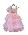 Pre-Order: Beige Choli with Pink Organza Lehenga