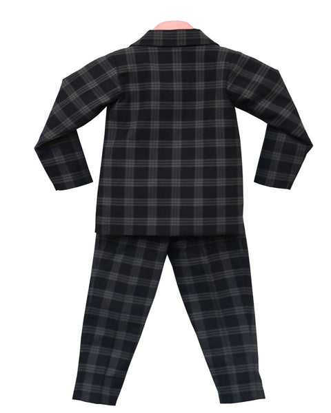 Pre-Order: Black Check Coat Set with Peach Shirt