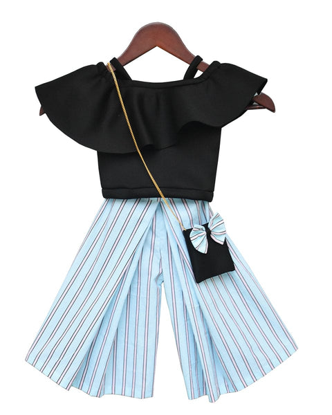 Pre-Order: Black Crop Top with Stripe Palazzo Set