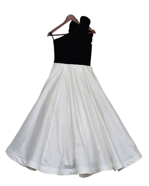 Pre-Order: Black Velvet Top with Off white Embroidery one Piece Gown