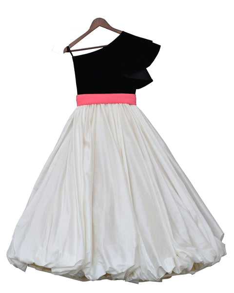 Pre-Order: Black Velvet Top with Off white Silk one Piece Gown