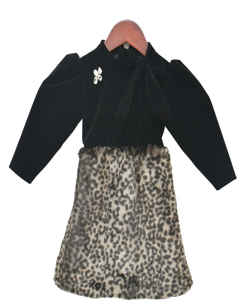 Pre-Order: Black Velvet with Fur Dress