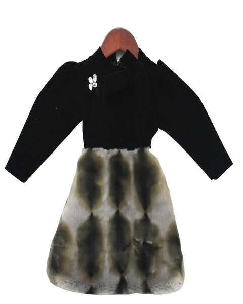 Pre-Order: Black Velvet with Shaded Fur Dress