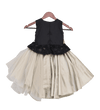 Pre-Order: Black & Grey High Low Frock with Flower Embroidery on Yoke