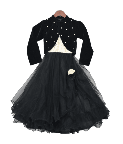 Pre Order: Black Net Gown with Shrug