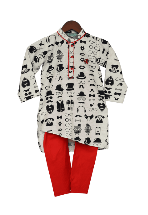 Pre-Order: Black & White Printed Kurta with Churidar