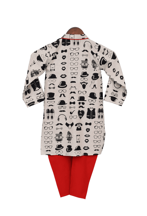 Pre-Order: Black & White Printed Kurta with Churidar