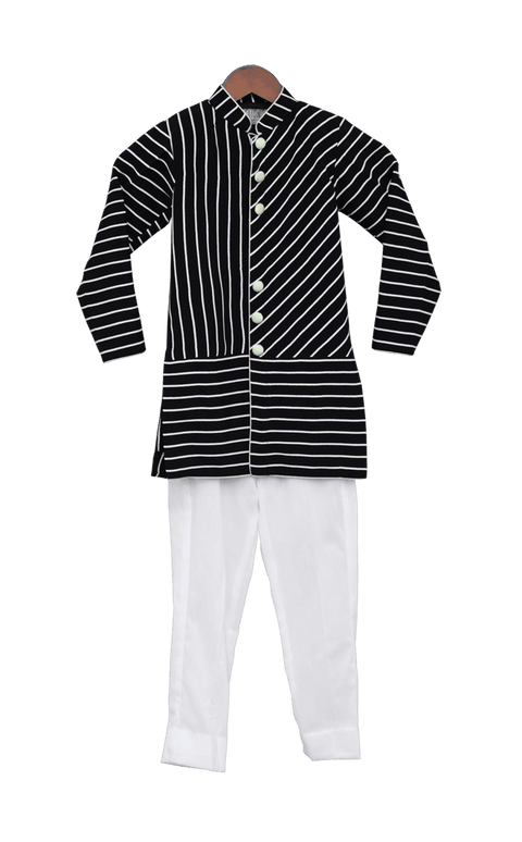 Pre-Order: Black & White Stripe Ajkan with Churidar