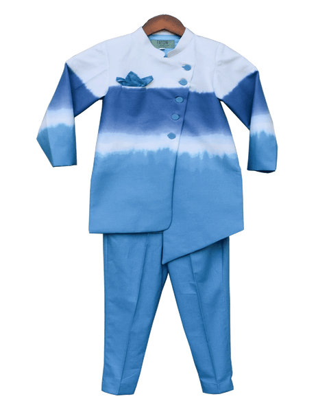 Pre-Order: Blue & White Shaded Ajkan with Pant