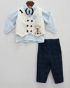 Pre-Order: Blue Shirt with Pant and White Waist Coat Set