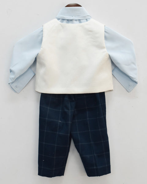 Pre-Order: Blue Shirt with Pant and White Waist Coat Set