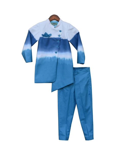 Pre-Order: Blue & White Shaded Ajkan with Pant